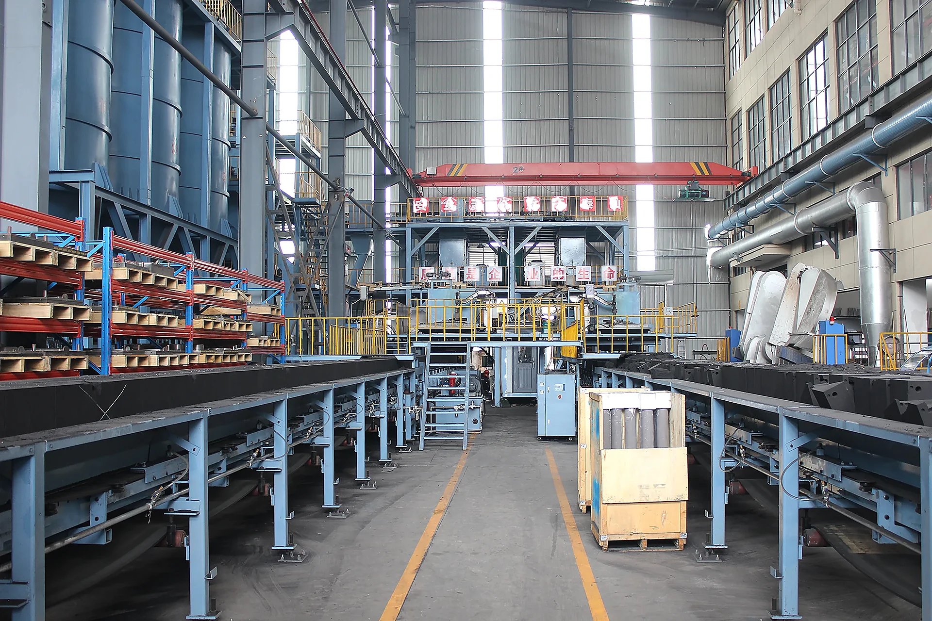 Enameled cast iron Dutch ovens in a clean cookware production facility