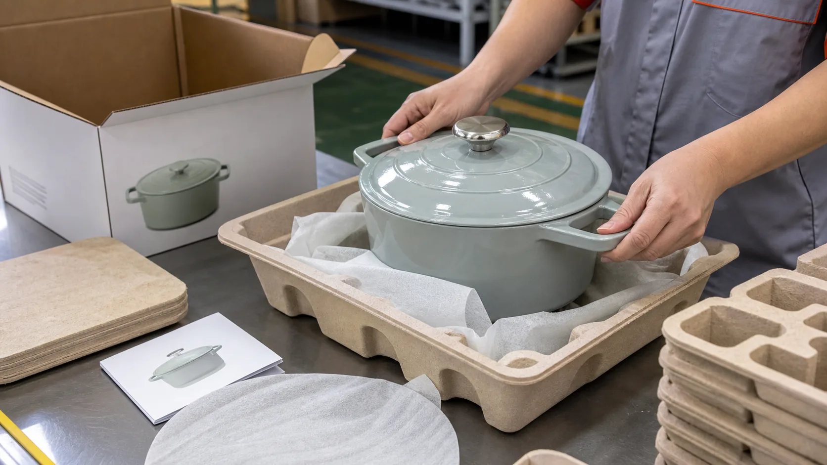 Protective packaging insert for enameled cast iron cookware export packing