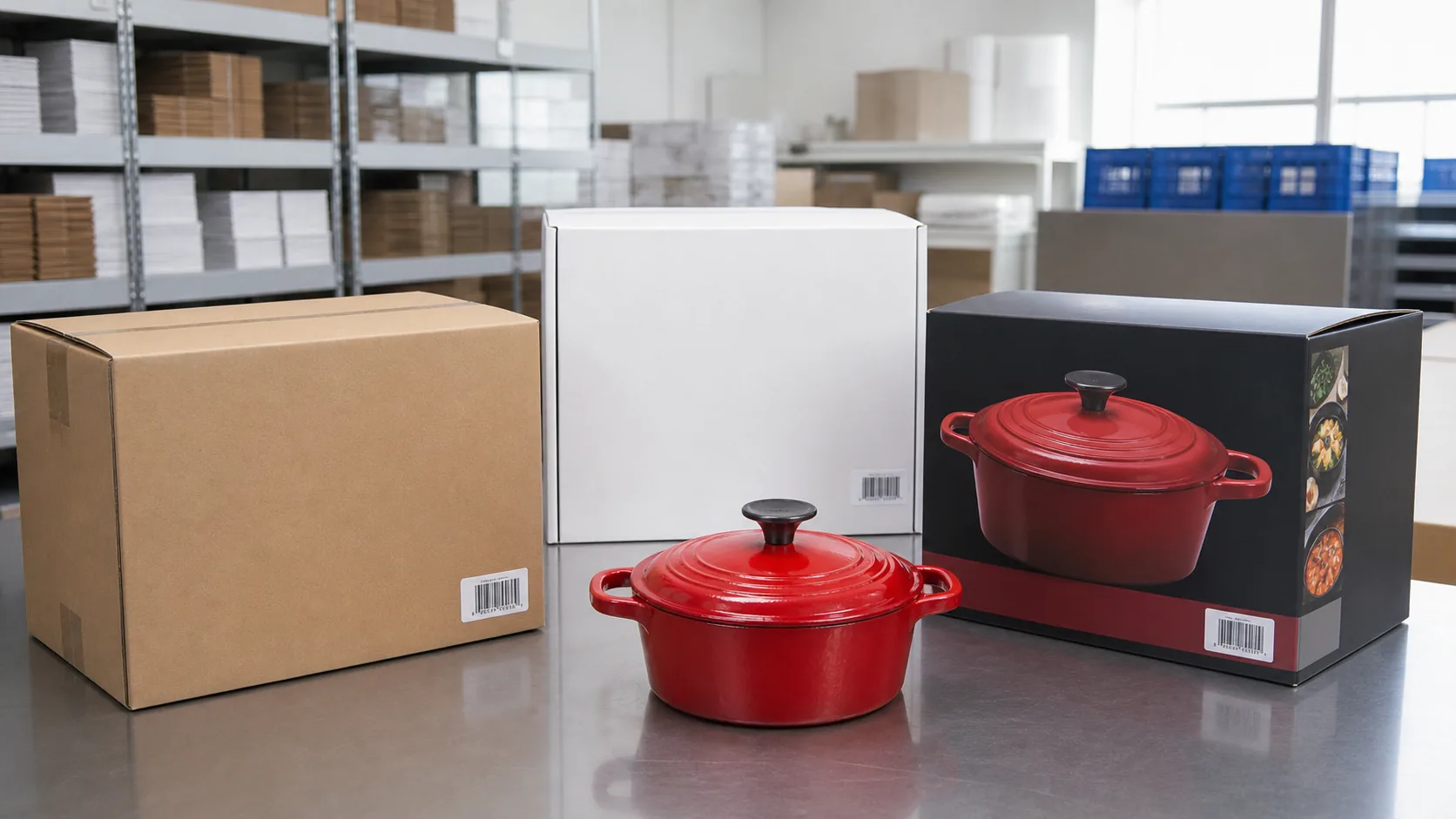 Private label cookware packaging box options for enameled cast iron OEM buyers