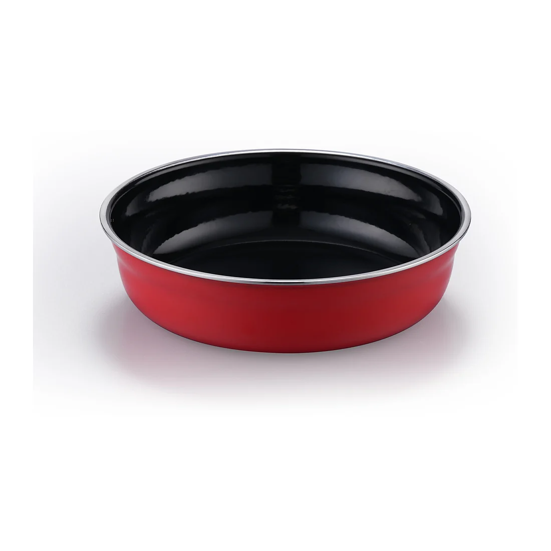 Burgundy low-profile enameled cast iron braiser open view
