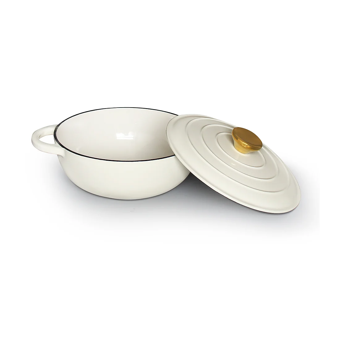 Cream enameled cast iron casserole open view
