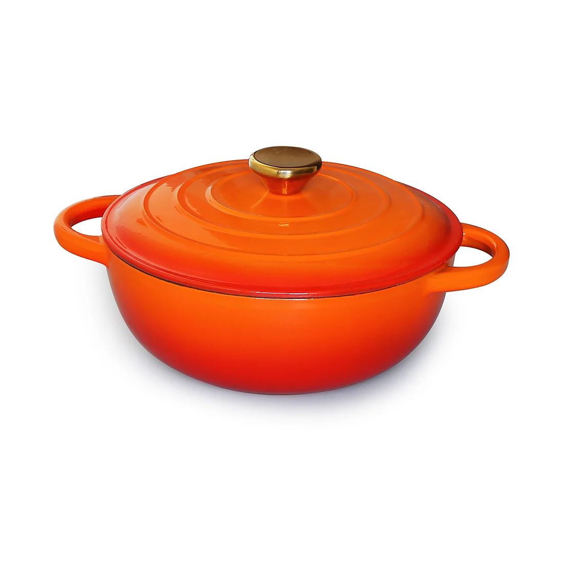 Orange enameled cast iron casserole