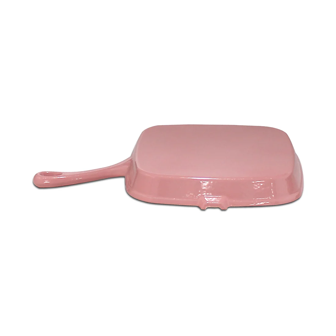 Pink square enameled cast iron grill pan