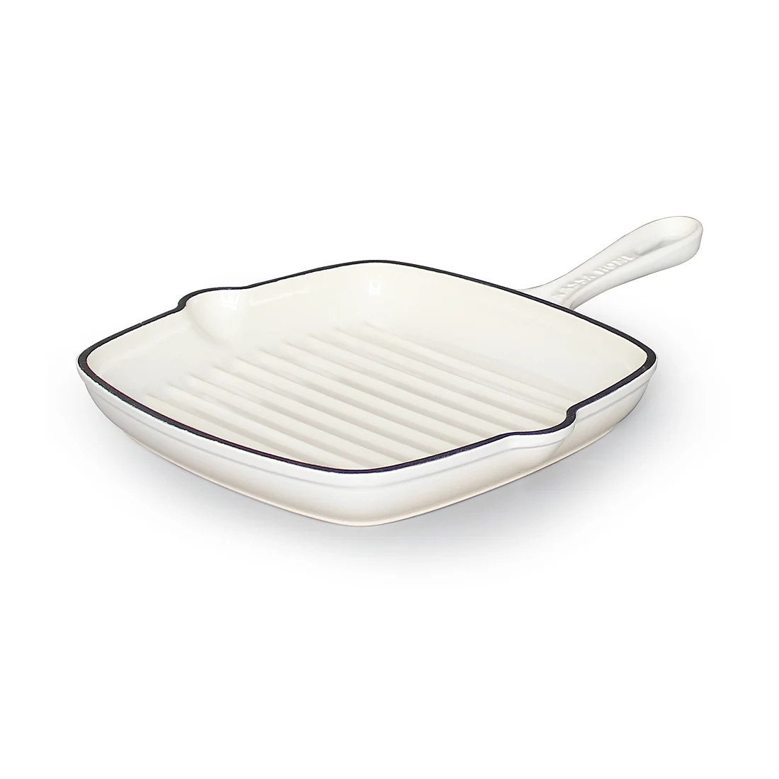 Red square enameled cast iron grill pan