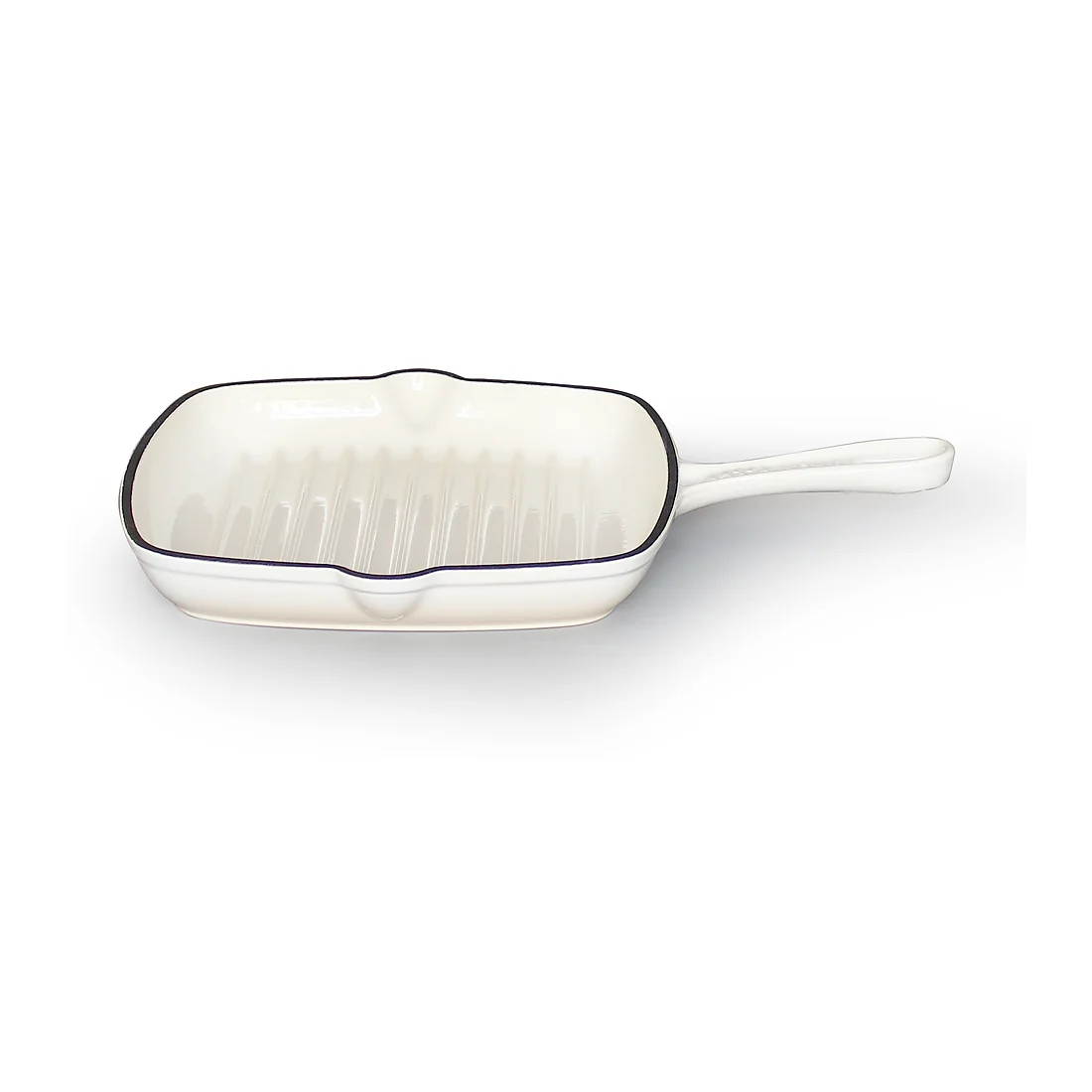 White square enameled cast iron grill pan