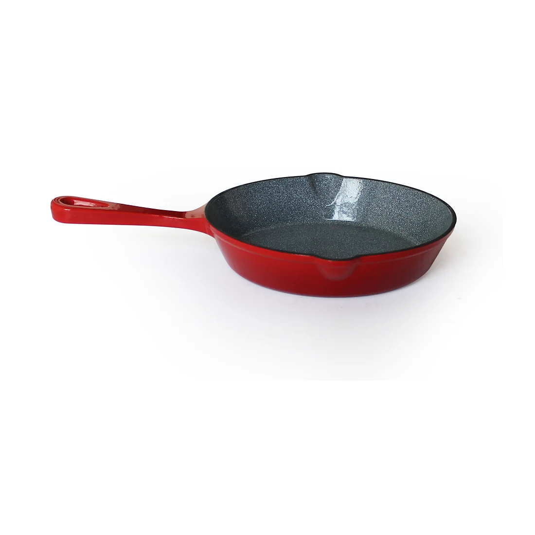 Red enameled cast iron skillet