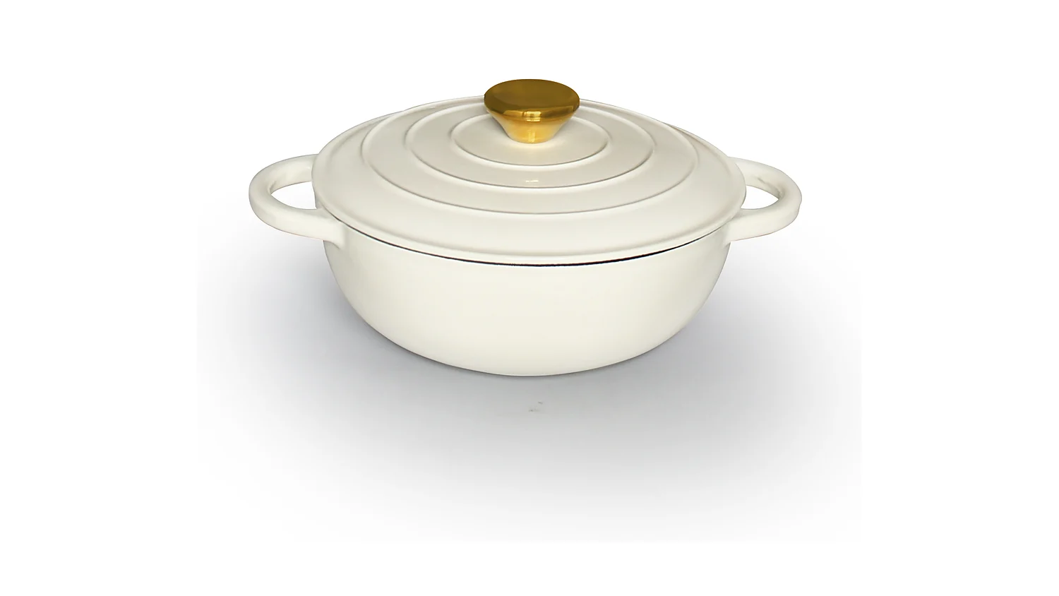 Cream and sage green enameled cast iron casseroles for private label cookware