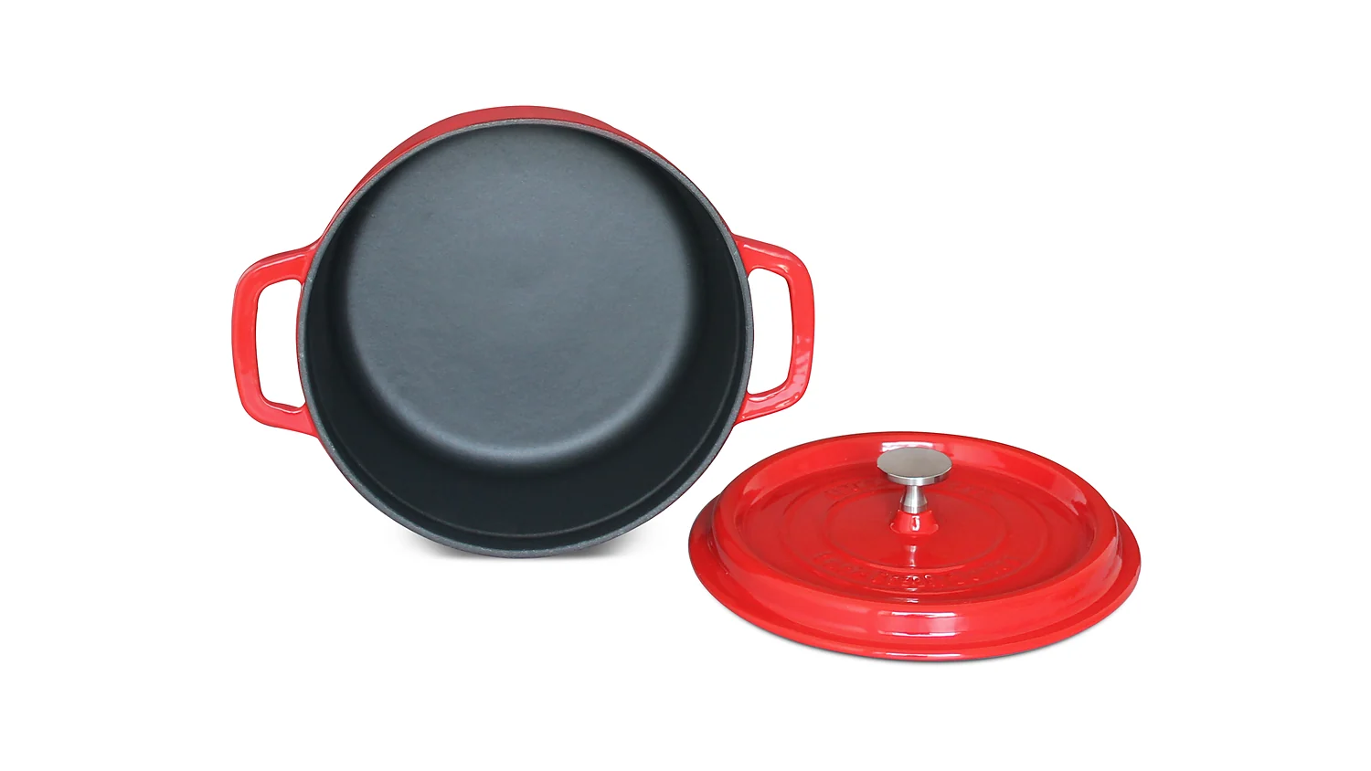 Red and cream enameled cast iron Dutch ovens for OEM cookware buyers