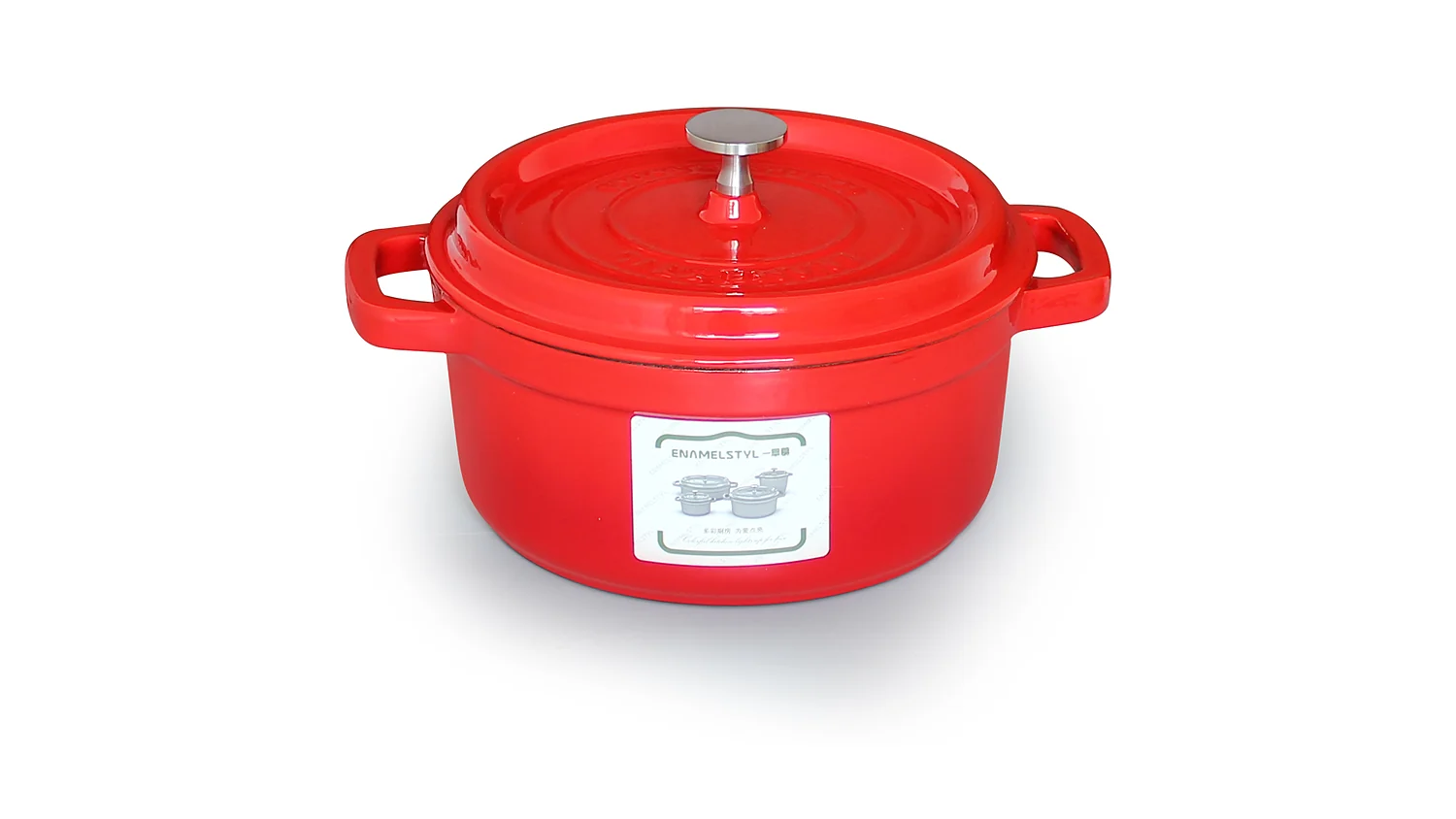 Red and cream enameled cast iron Dutch ovens for OEM cookware buyers