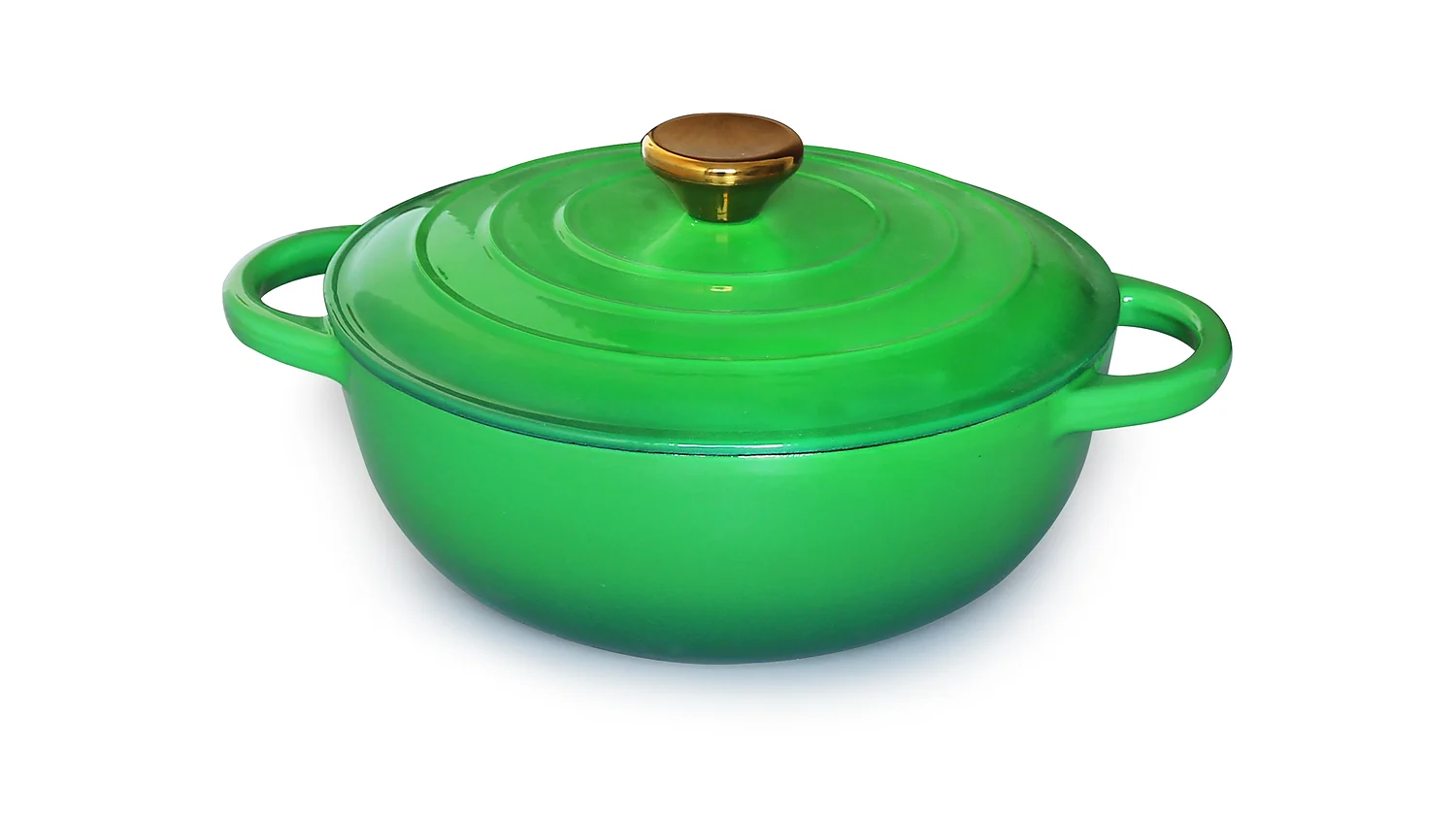 Low-profile cream enameled cast iron braiser for premium cookware lines