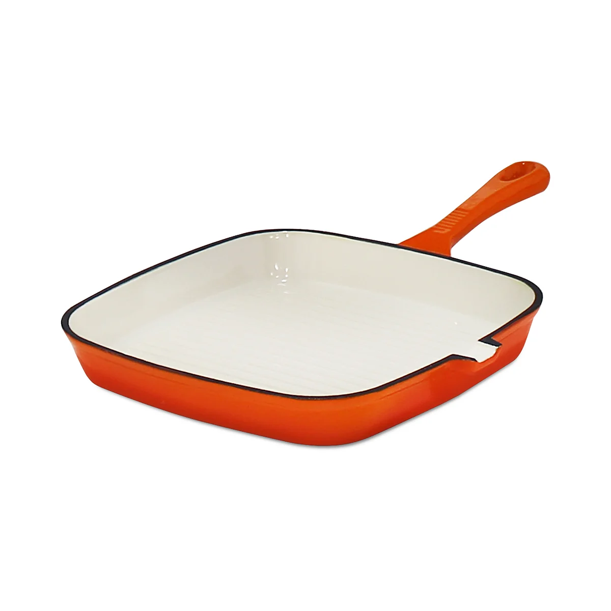 Real square enameled cast iron grill pan product photo with ridged cooking surface